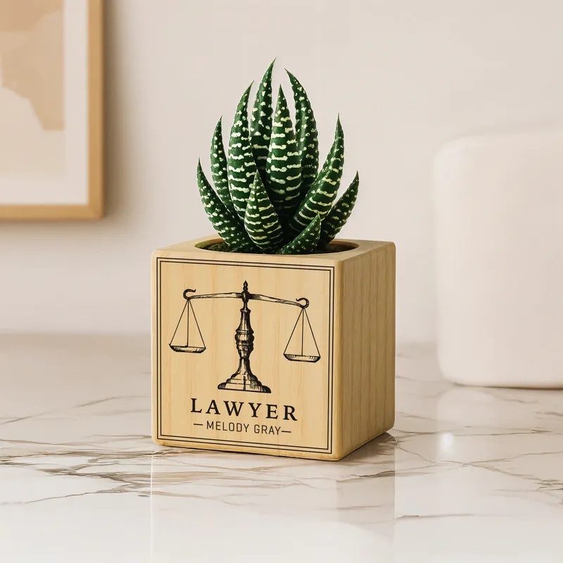 Personalised Lawyer Succulent Planter with Justice Scales Design
