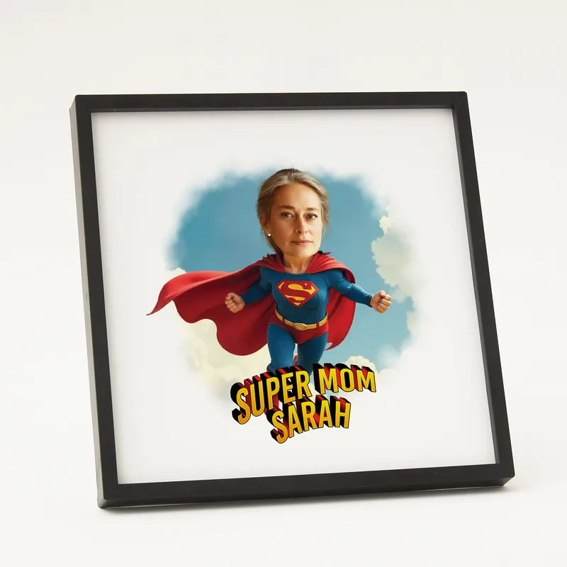 Personalized Super Mom Cartoon Design Frame