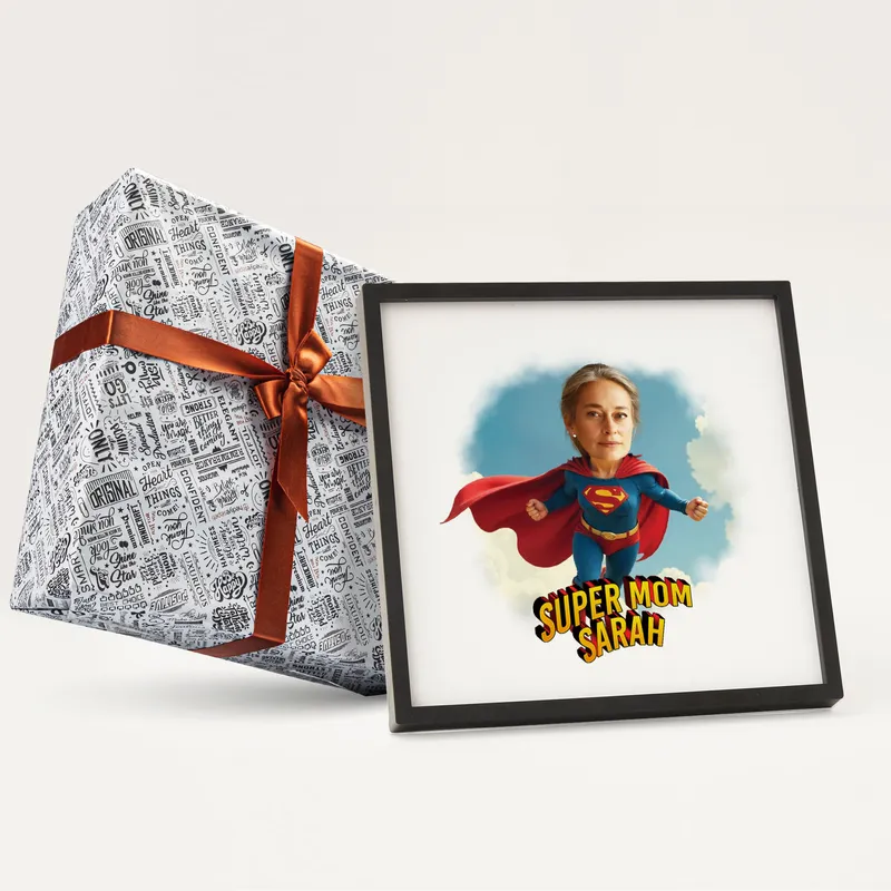 Personalized Super Mom Cartoon Design Frame
