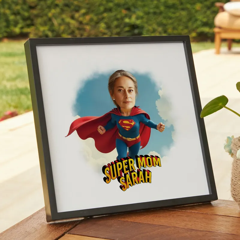 Personalized Super Mom Cartoon Design Frame