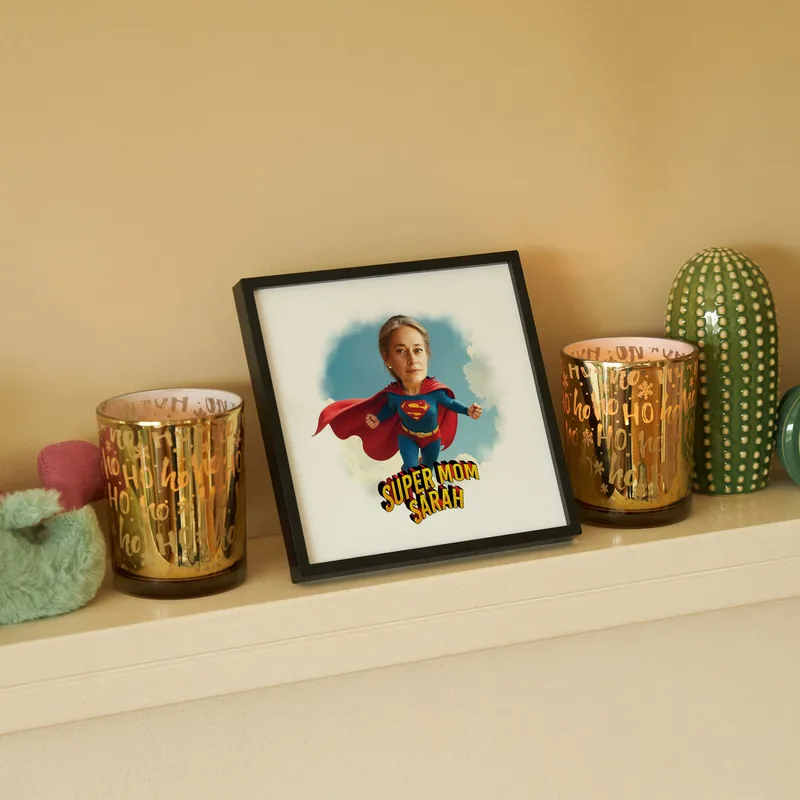 Personalized Super Mom Cartoon Design Frame