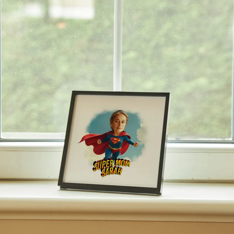 Personalized Super Mom Cartoon Design Frame