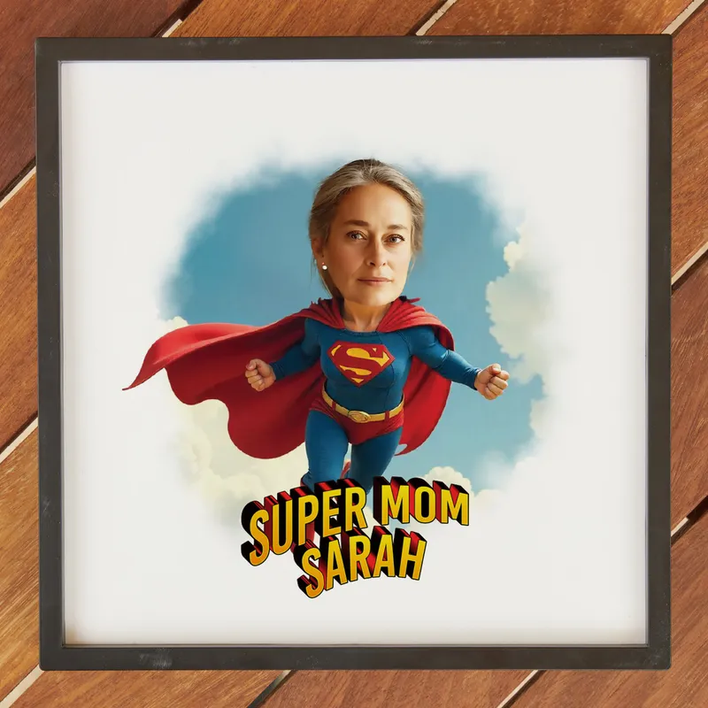 Personalized Super Mom Cartoon Design Frame