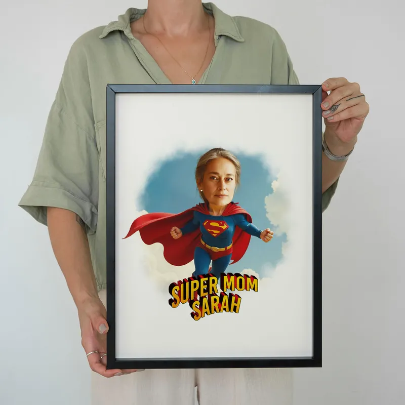 Personalized Super Mom Cartoon Frame Gift