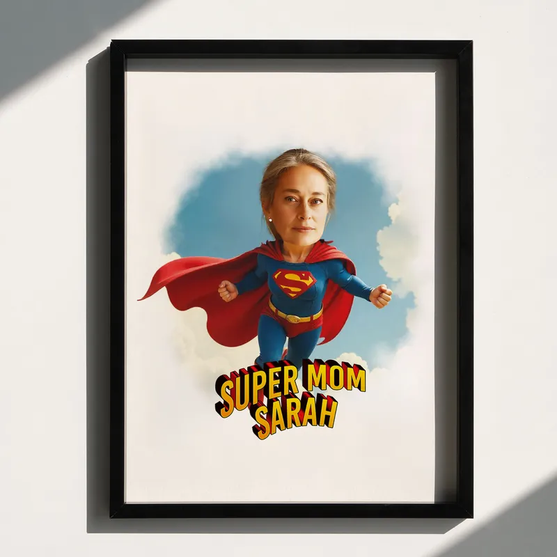 Personalized Super Mom Cartoon Frame Gift