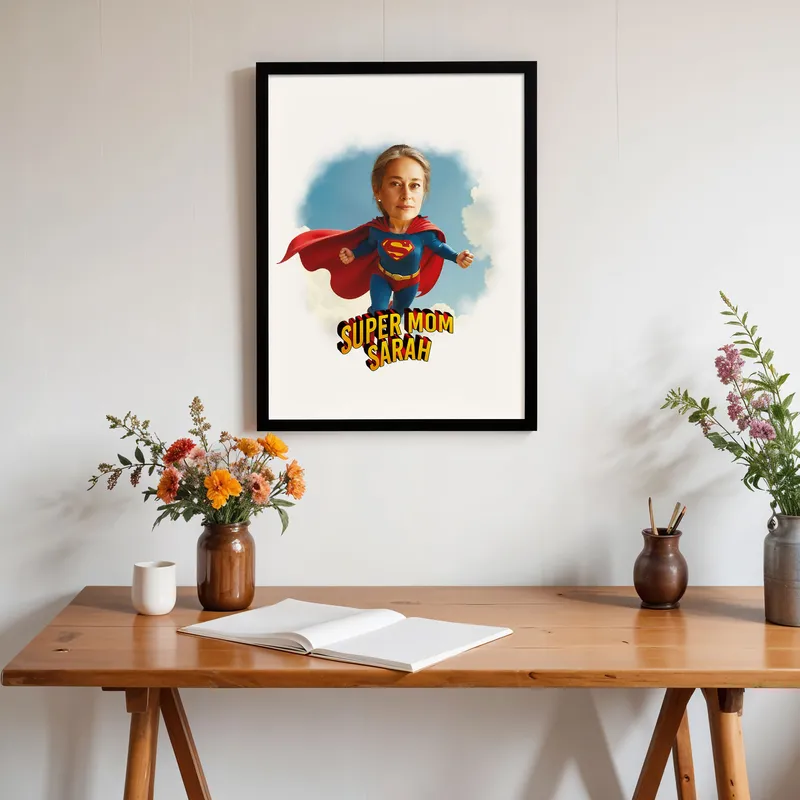 Personalized Super Mom Cartoon Frame Gift