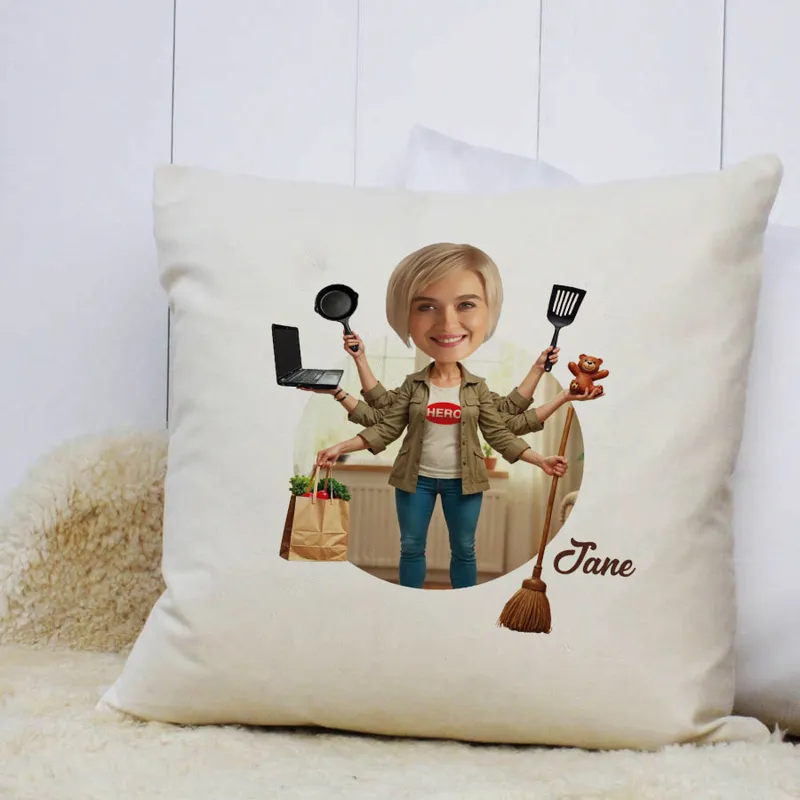 Personalized Super Mom Cartoon Pillow for Mother's Day