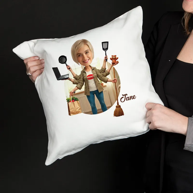 Personalized Super Mom Cartoon Pillow for Mother's Day