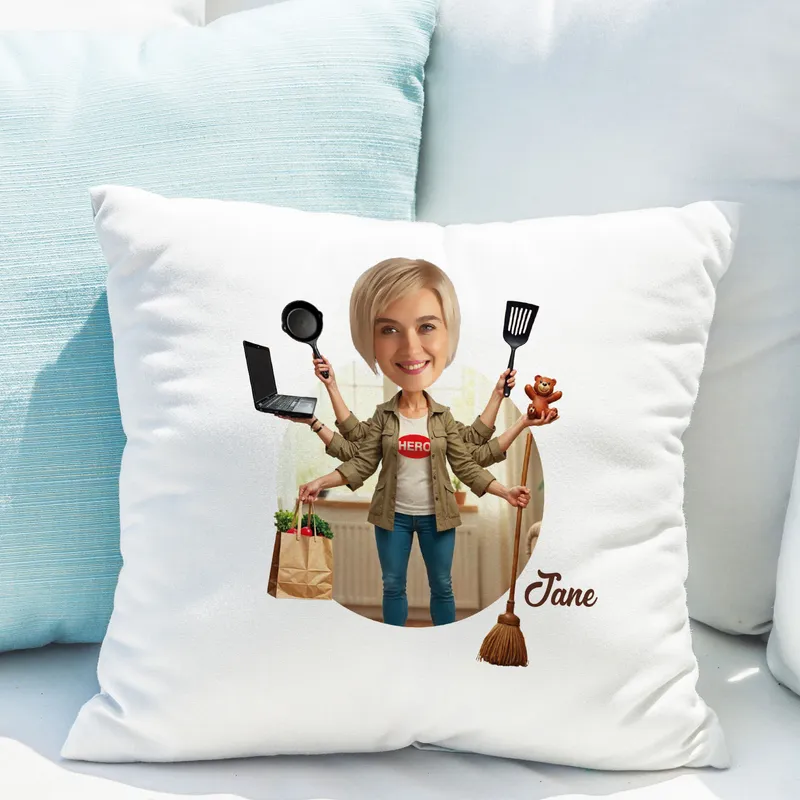 Personalized Super Mom Cartoon Pillow for Mother's Day