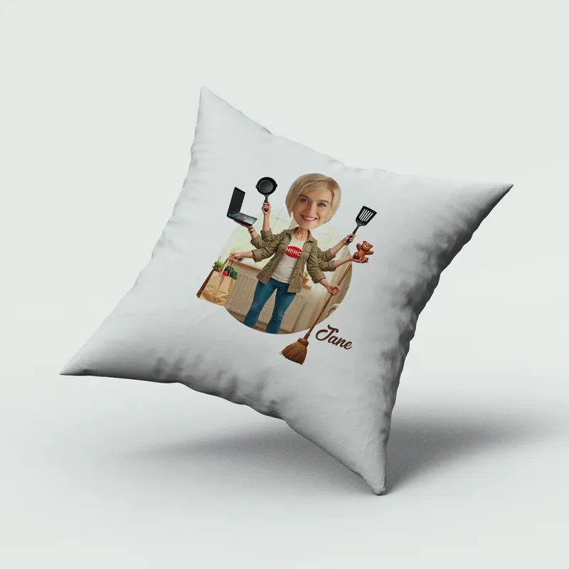 Personalized Super Mom Cartoon Pillow for Mother's Day