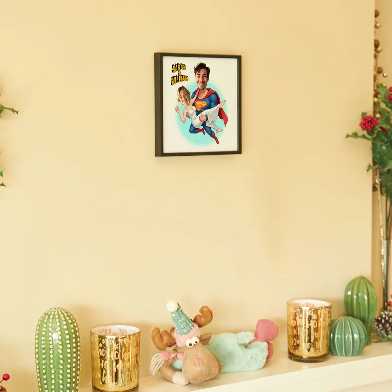 Personalized Superhero Caricature Frame for Couples