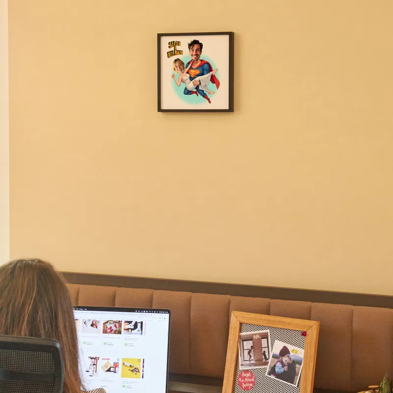 Personalized Superhero Caricature Frame for Couples