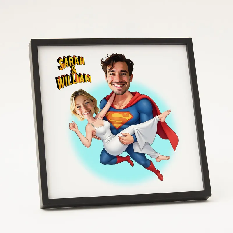Personalized Superhero Caricature Frame for Couples