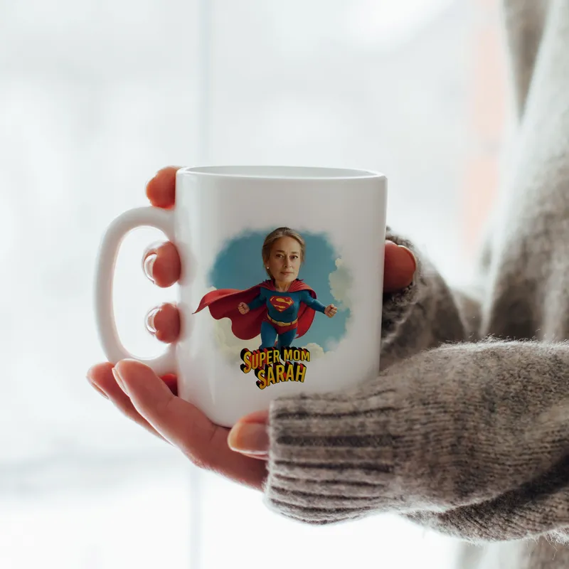Personalized Superhero Mom Cartoon Design Mug