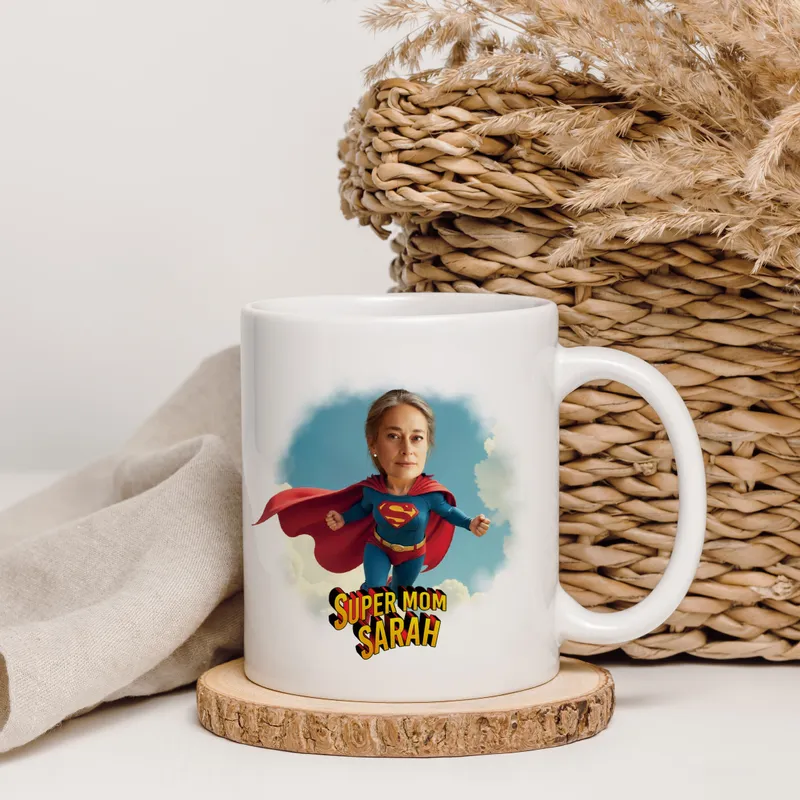 Personalized Superhero Mom Cartoon Design Mug