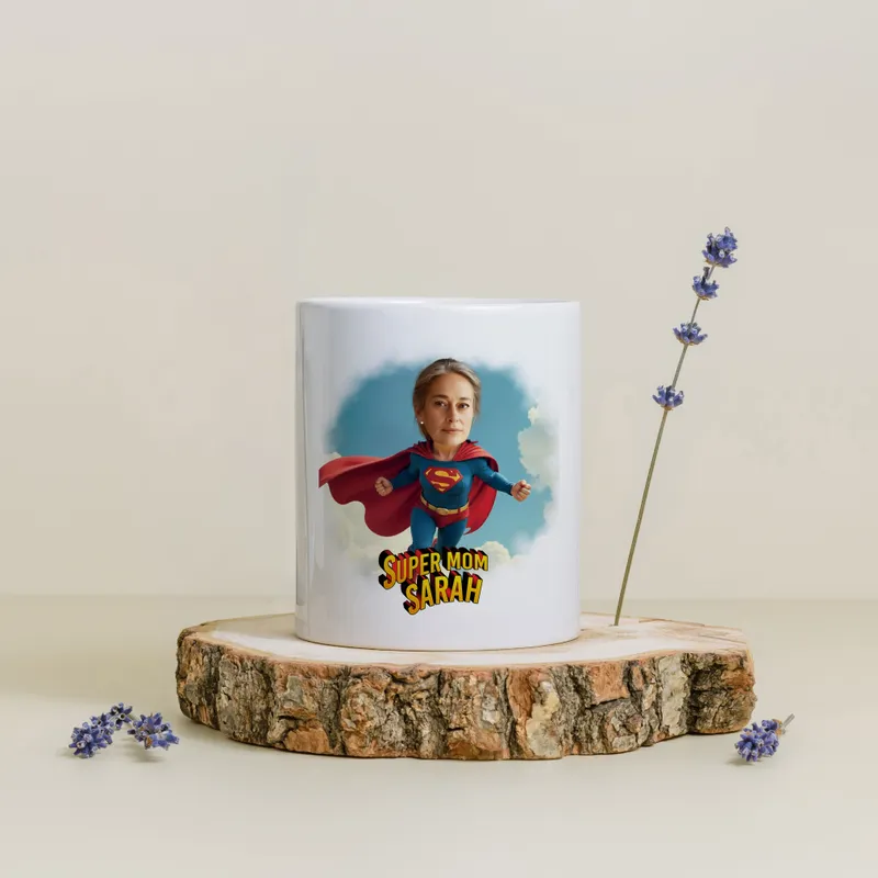 Personalized Superhero Mom Cartoon Design Mug