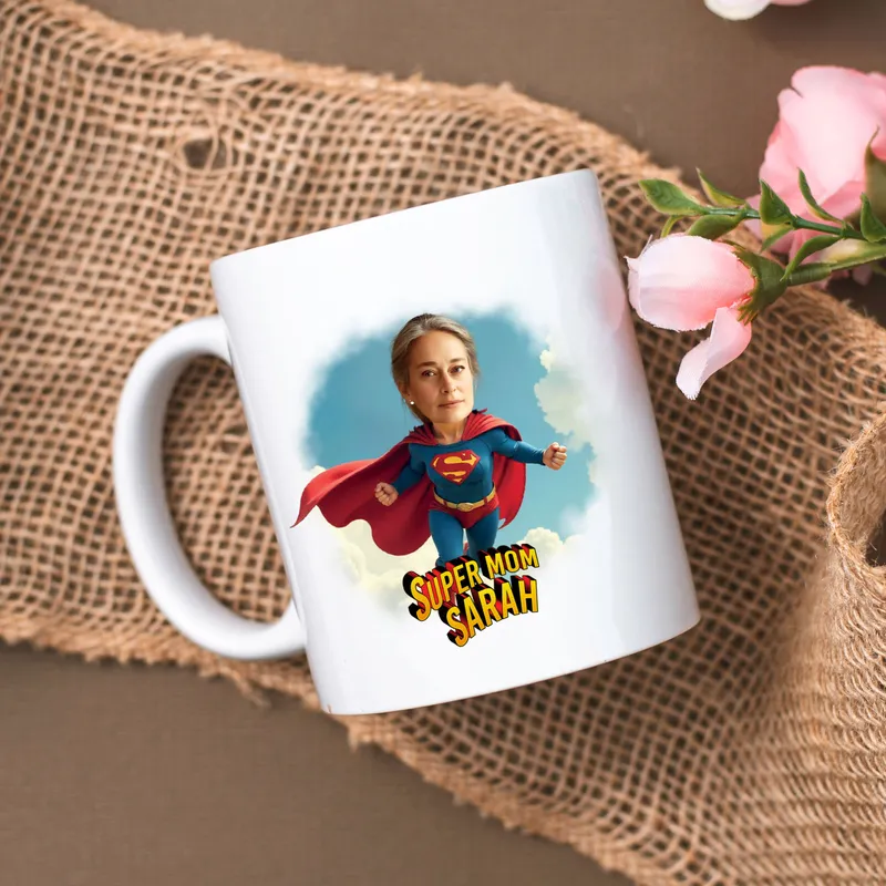 Personalized Superhero Mom Cartoon Design Mug