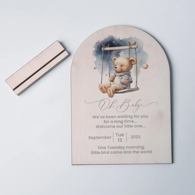 Personalized Teddy Bear Nursery Decor Stand for Newborns