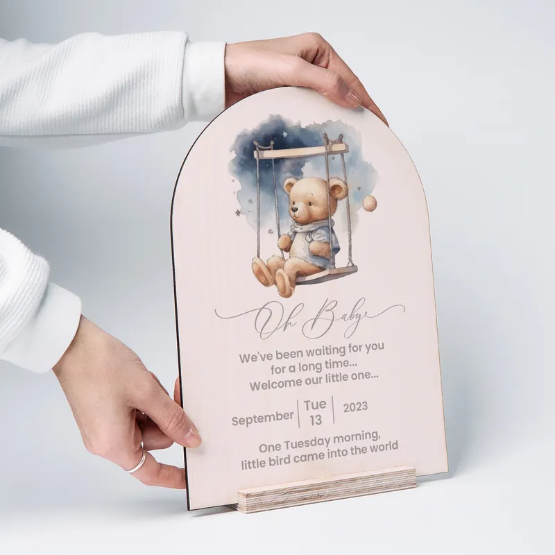 Personalized Teddy Bear Nursery Decor Stand for Newborns