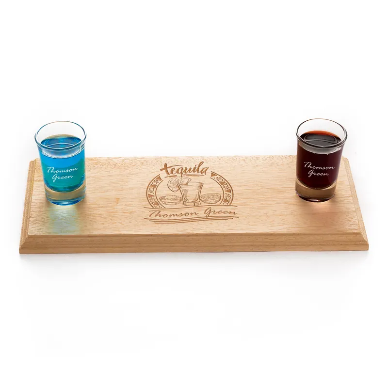 Personalized Tequila Design 2x SHot Glass Set with Wooden Tray