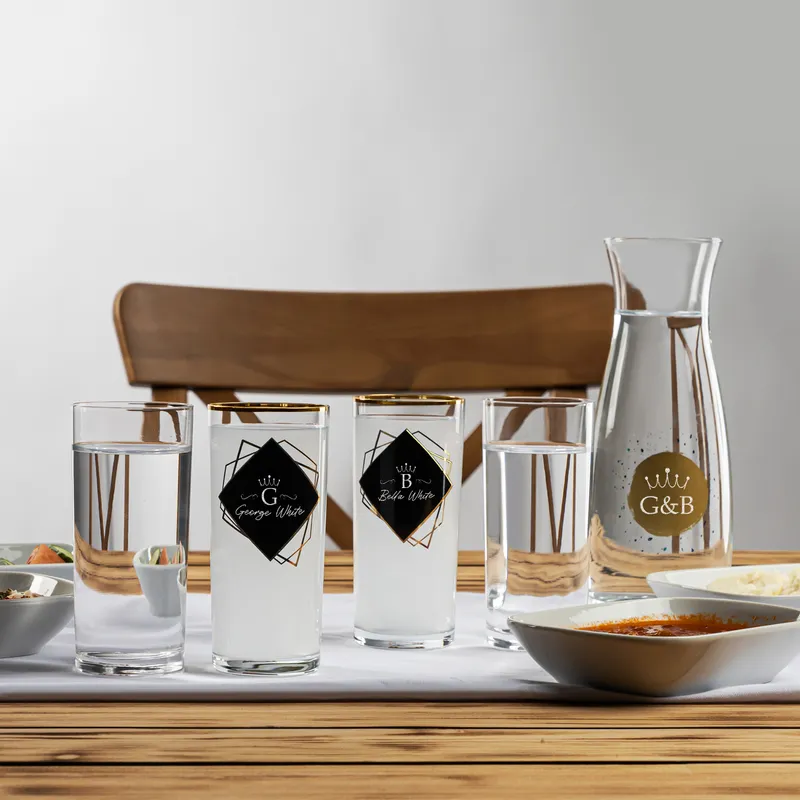 Personalised Gold-Trimmed Rakı Glass Set with Carafe