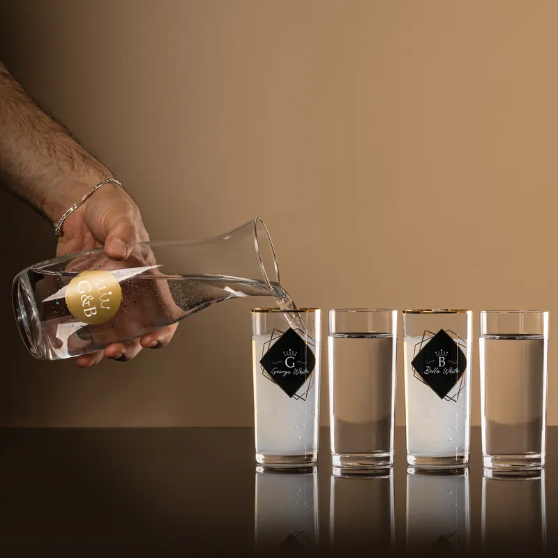 Personalised Gold-Trimmed Rakı Glass Set with Carafe