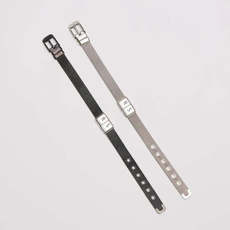 Personalized Twin Clasp Men's Steel Mesh Bracelet with Engraved Initials and Date