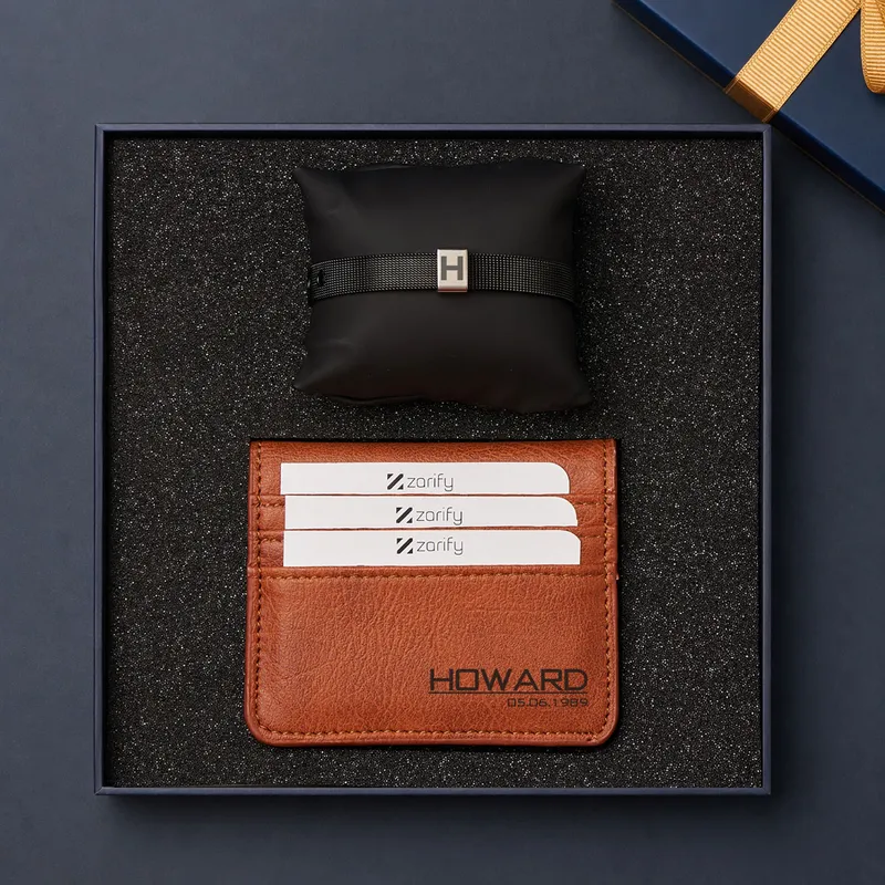 Personalized Vegan Card Holder and Bracelet Gift Set