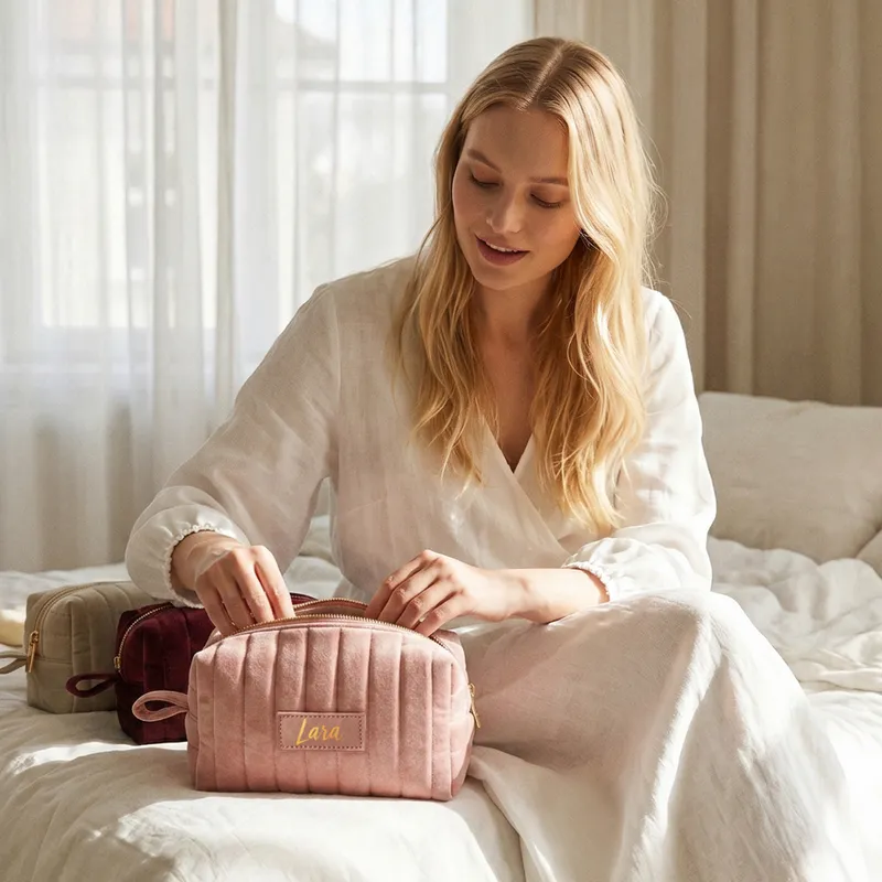 Personalized Velvet Makeup Bag with Name