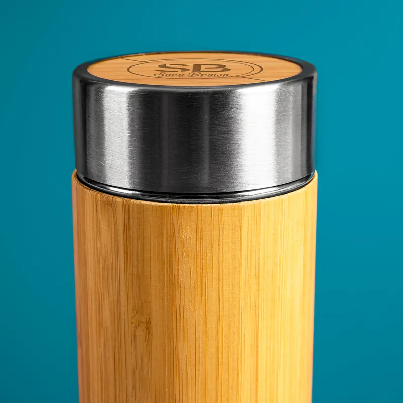 Personalized Vintage Design Bamboo Thermos Flask with Tea Strainer