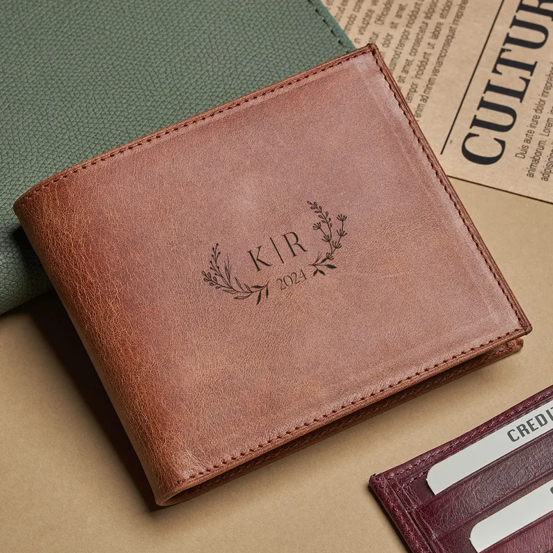 Personalized Vintage Leather Wallet with Monogram