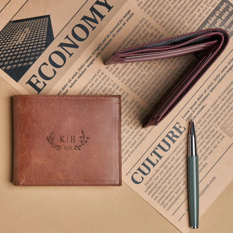 Personalized Vintage Leather Wallet with Monogram