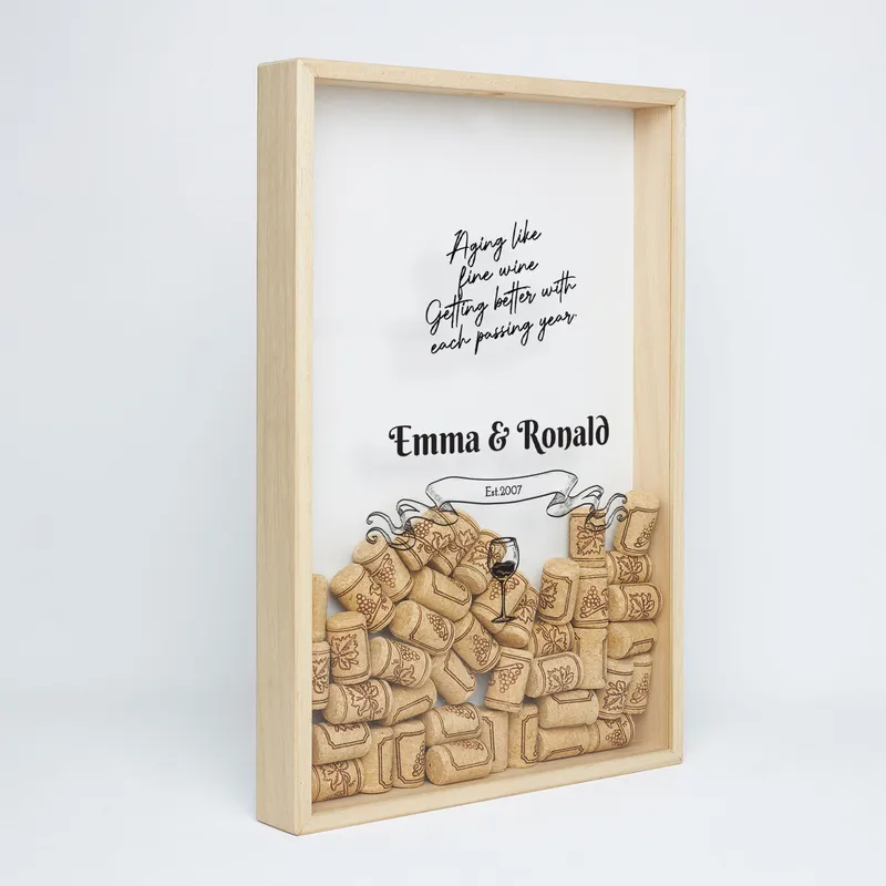 Personalized Wall Hanging Wine Cork Holder as Unique Gift For Couples and Anniversaries
