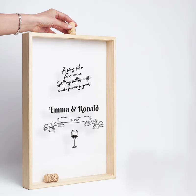 Personalized Wall Hanging Wine Cork Holder as Unique Gift For Couples and Anniversaries