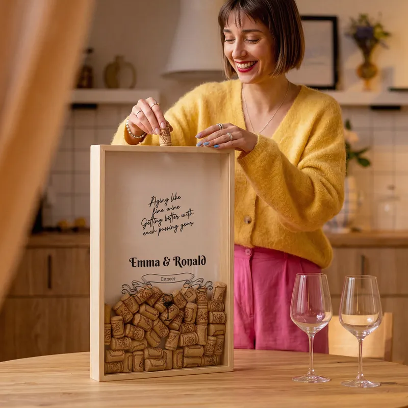Personalized Wall Hanging Wine Cork Holder as Unique Gift For Couples and Anniversaries