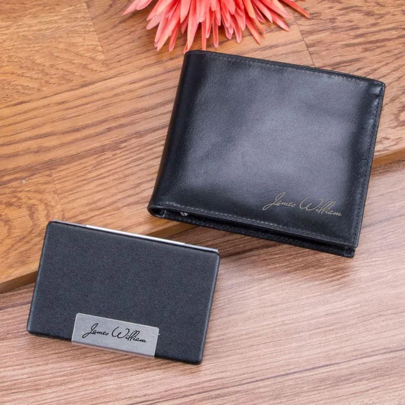 Personalized Wallet and Business Card Holder Gift Set