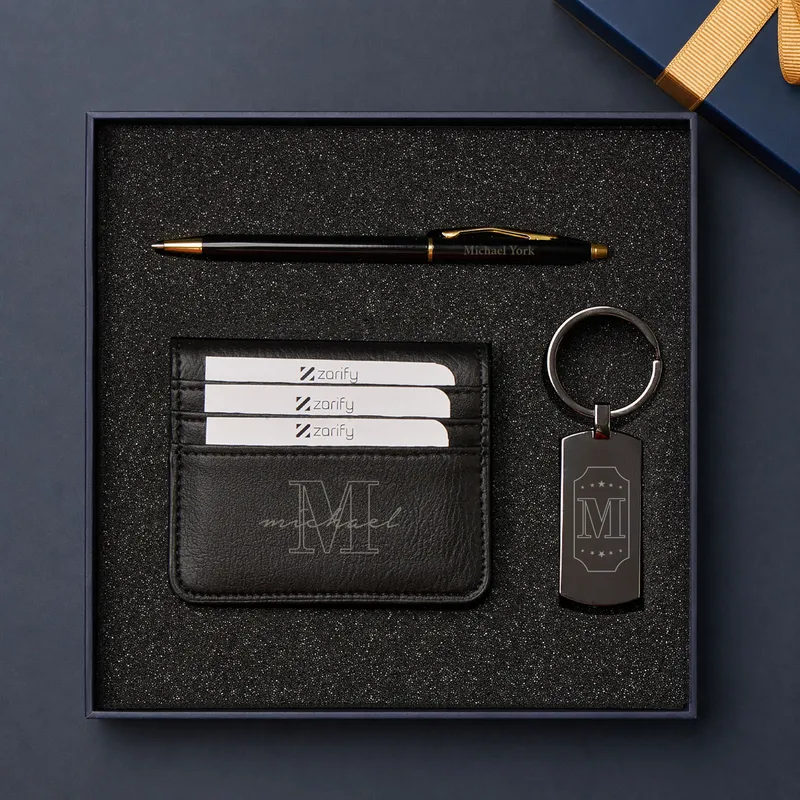 Personalized Wallet, Pen and Keychain Gift Set for Him