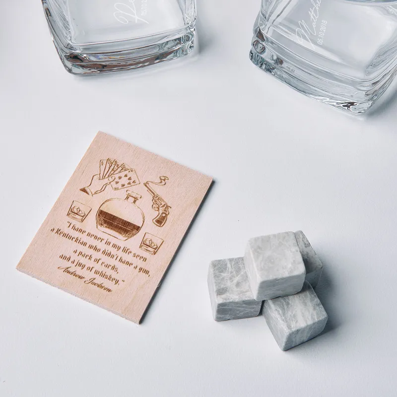 Personalized Whiskey Glass Set with Wooden Box and Chilling Stones