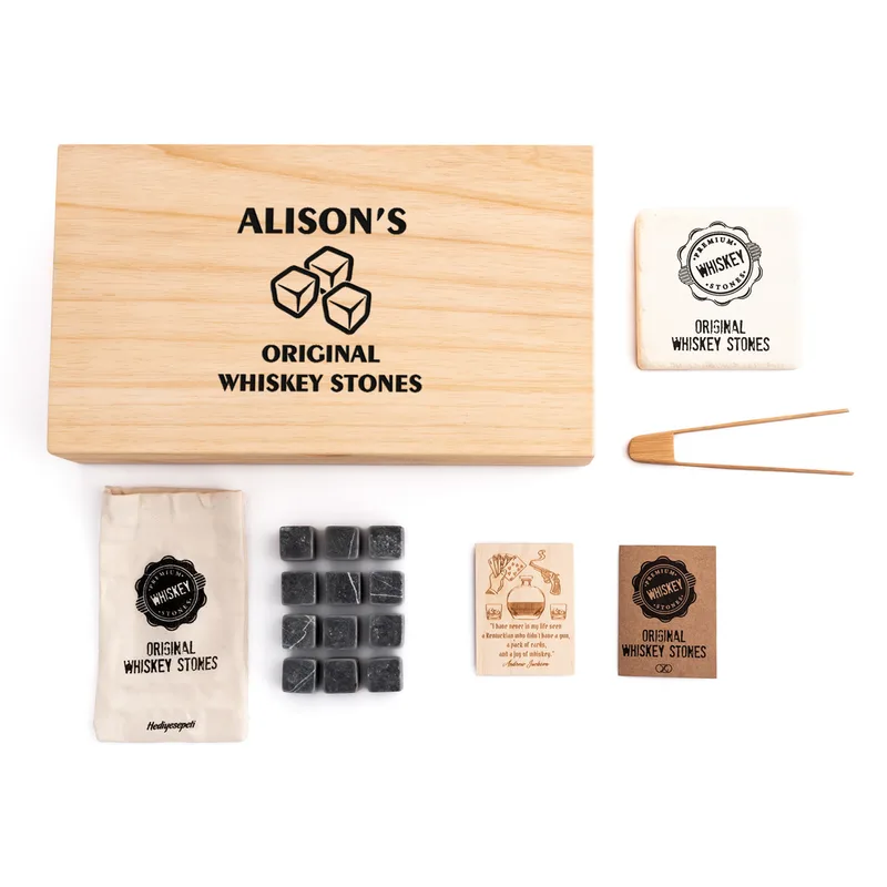 Personalized Whiskey Stones Set in Premium Wooden Box