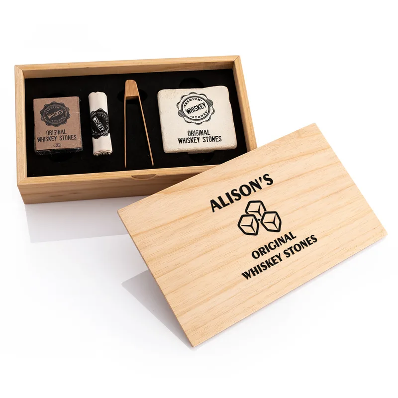 Personalized Whiskey Stones Set in Premium Wooden Box