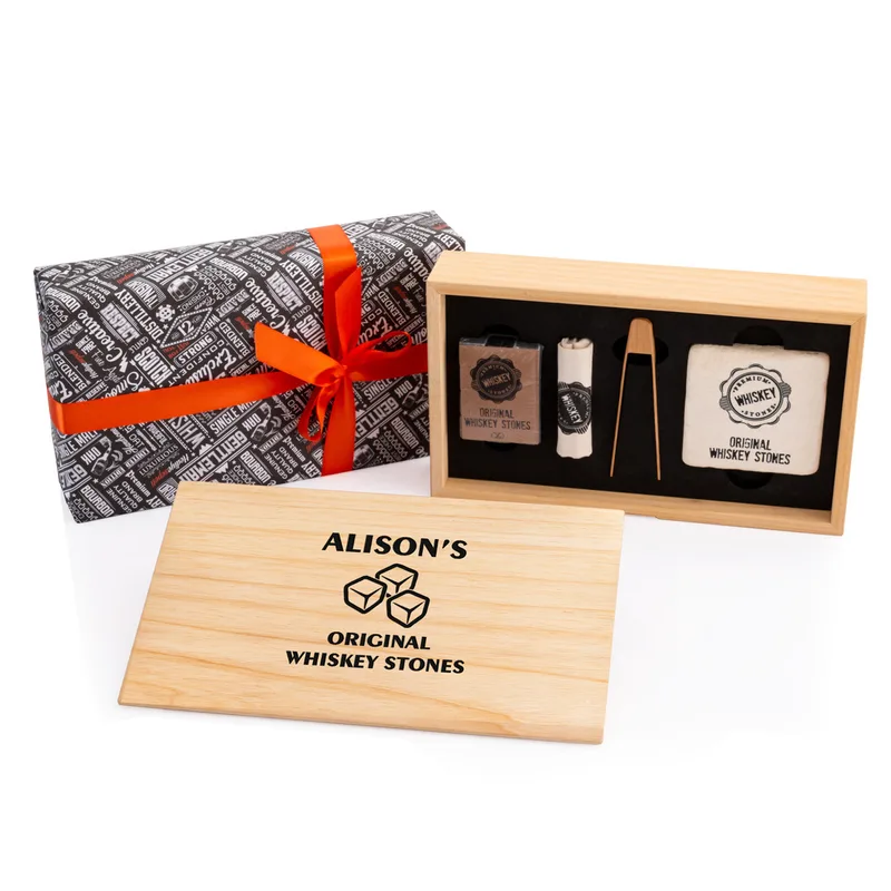 Personalized Whiskey Stones Set in Premium Wooden Box