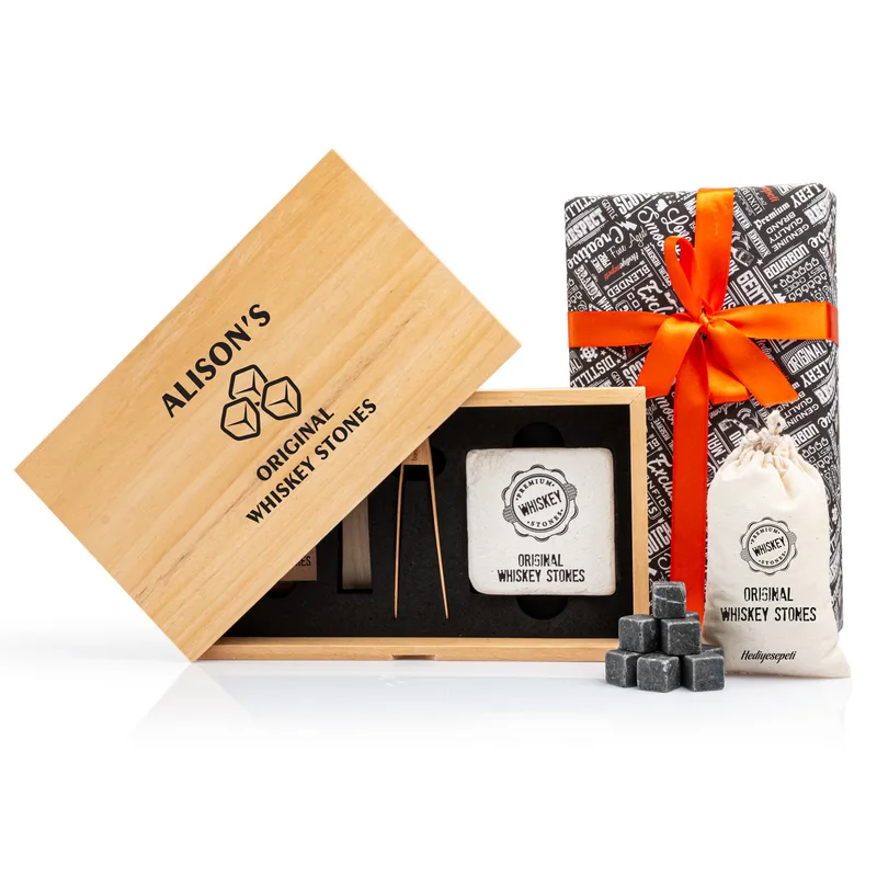Personalized Whiskey Stones Set in Premium Wooden Box