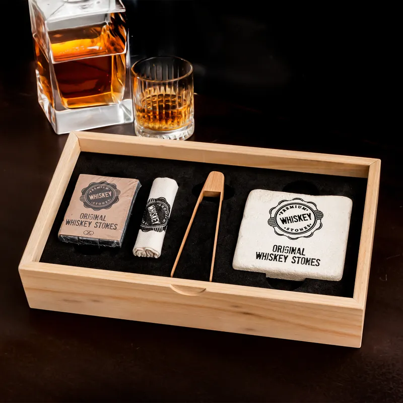 Personalized Whiskey Stones Set in Premium Wooden Box