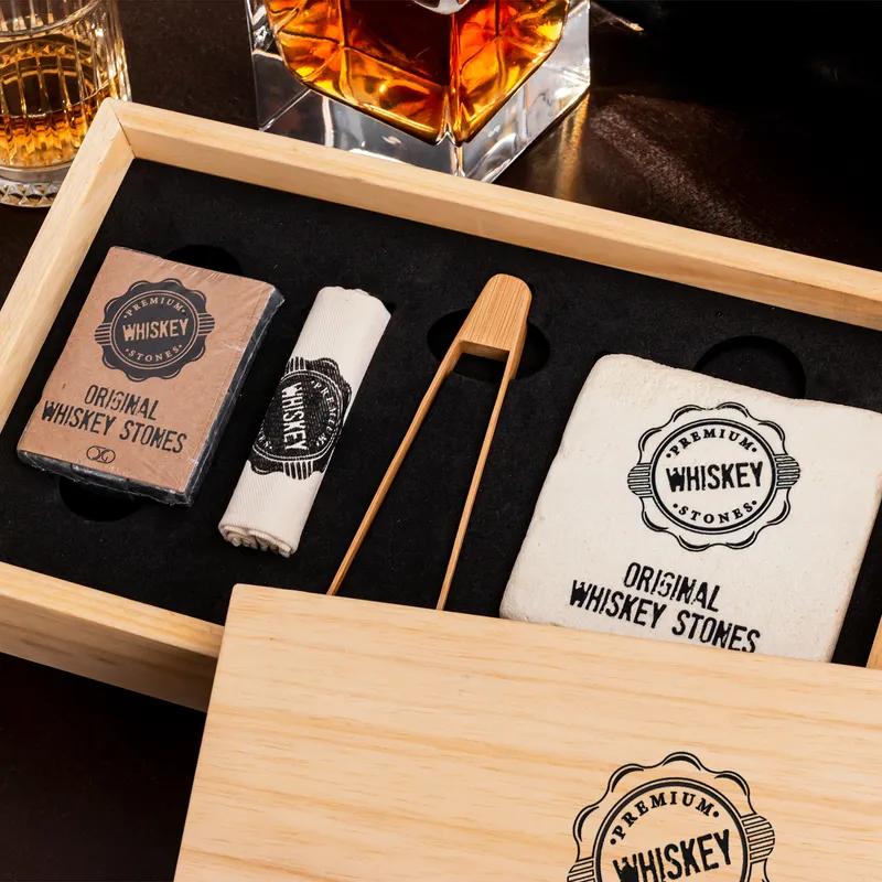 Personalized Whiskey Stones Set in Premium Wooden Box