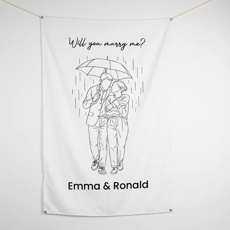 Personalized Will You Marry Me Line Art Offer Banner - 37 x 57 inches