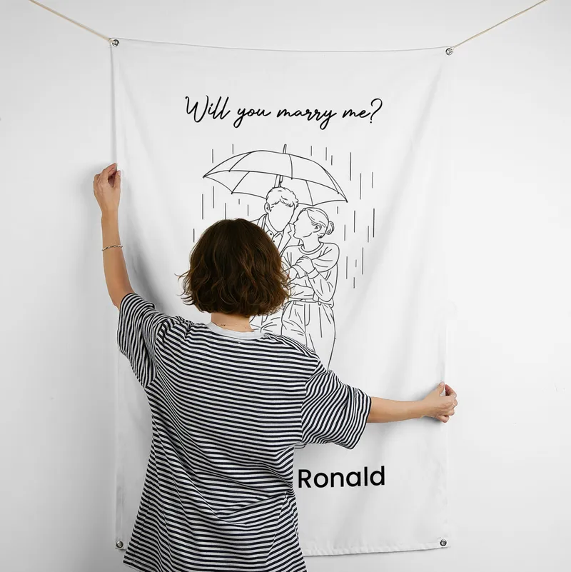 Personalized Will You Marry Me Line Art Offer Banner - 37 x 57 inches