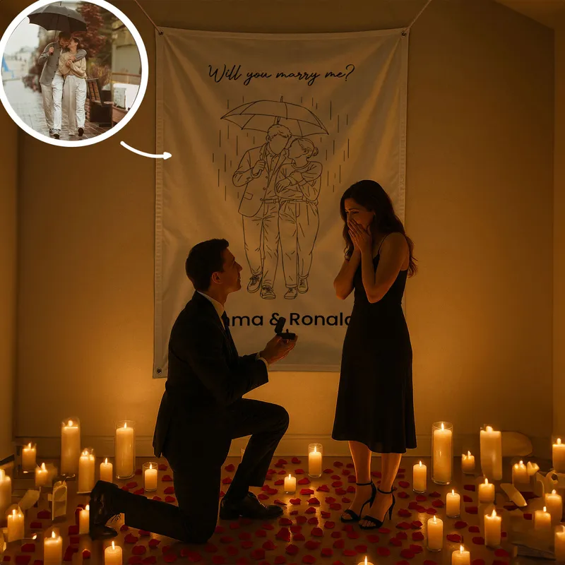 Personalized Will You Marry Me Line Art Offer Banner - 37 x 57 inches