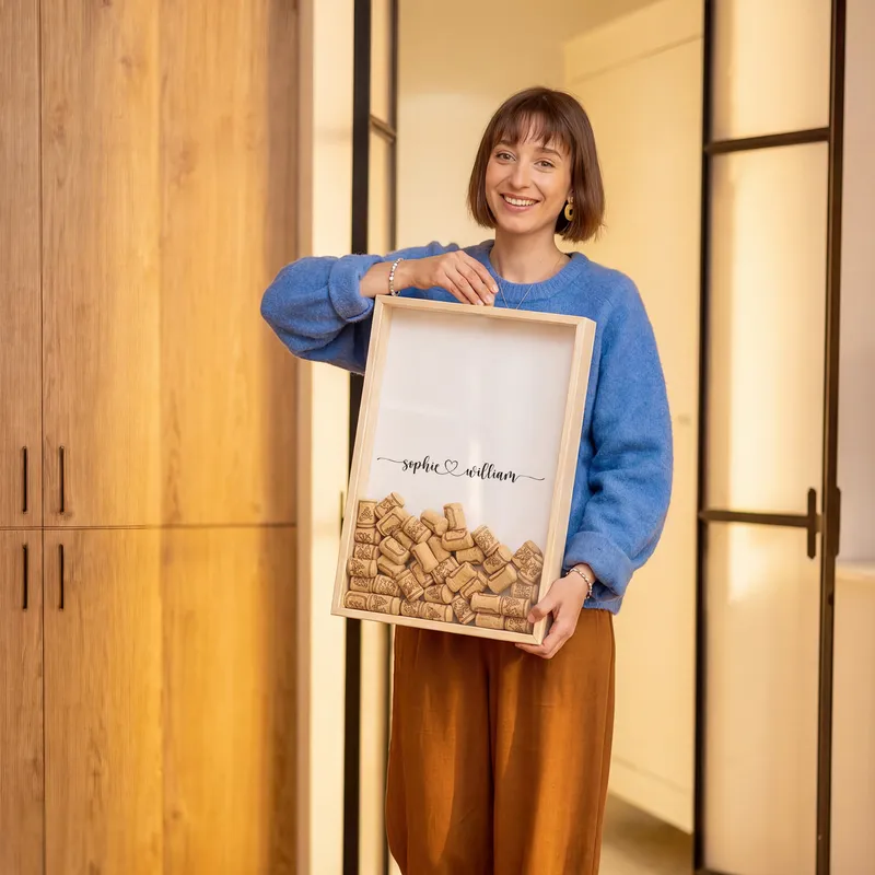 Personalised Wine Cork Display Box for Couples