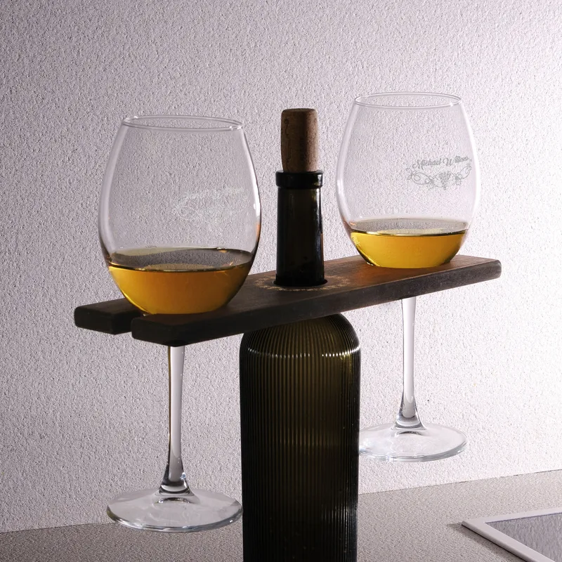 Personalized Wine Glass and Bottle Holder Set for Two