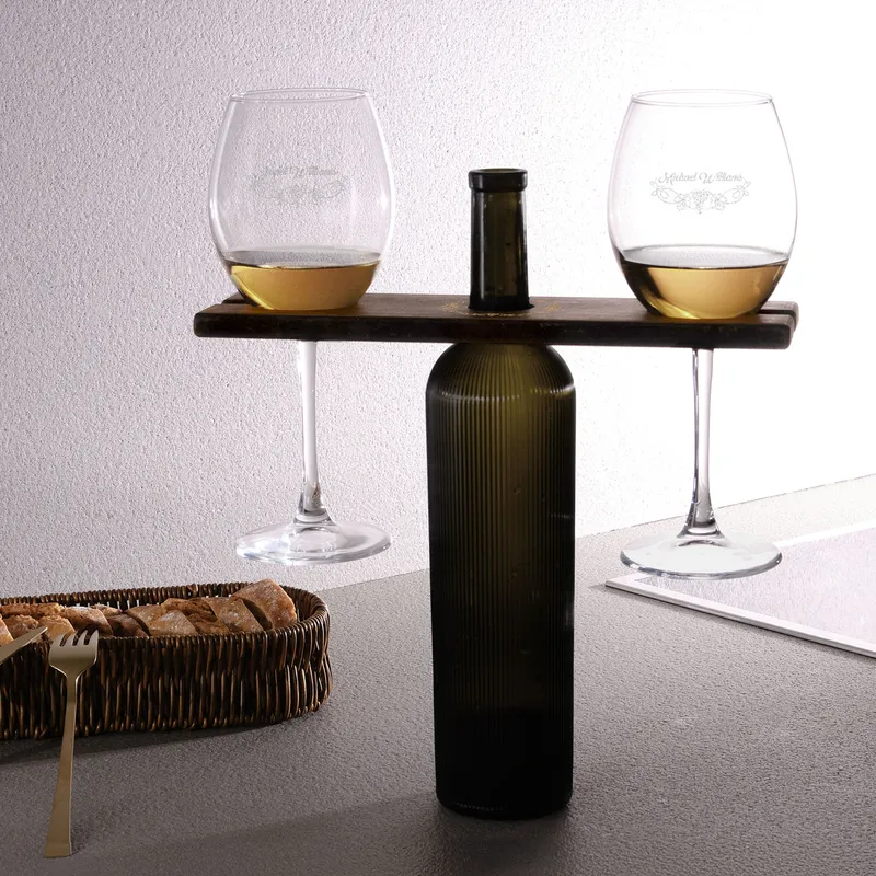 Personalized Wine Glass and Bottle Holder Set for Two